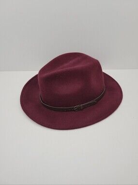 Gelso Bianco Red Maroon Burgundy 100% Wool with Leather Trim Men's Hat Italy